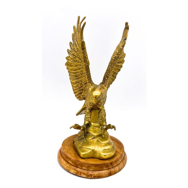 Mid 20th Century Vintage Brass Eagle Sculpture on Wood Base – Hollywood Regency / Americana Style For Sale - Image 5 of 10