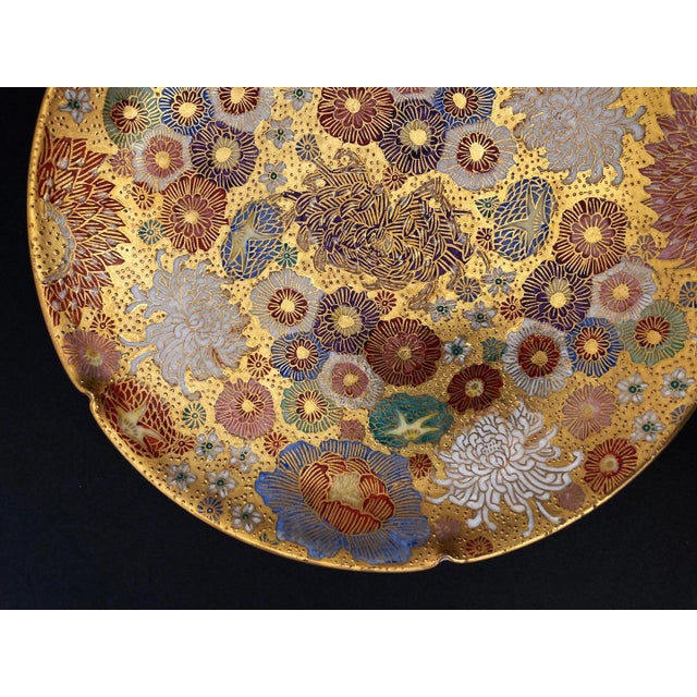 Mid 19th Century Antique Mid 19th Century Gilt Hand-Painted Satsuma Earthenware Plate, Thousand Flowers For Sale - Image 5 of 13