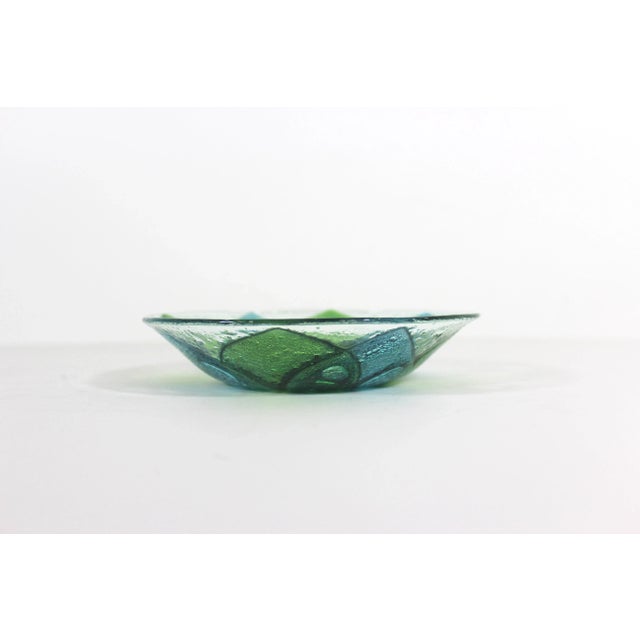 Vintage Art Glass Bubble Bowl Green Blue Flower For Sale - Image 4 of 9