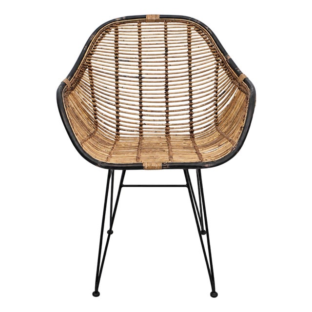 Modern Black & Natural Rattan Dining Chair For Sale
