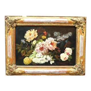 Continental Oil on Board Floral Still Life Painting by J. Waldsey, C1880 For Sale