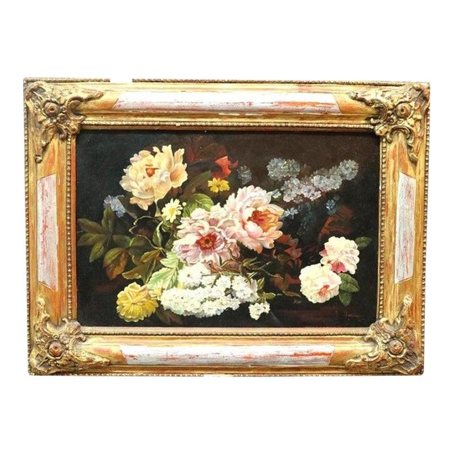 Continental Oil on Board Floral Still Life Painting by J. Waldsey, C1880 For Sale