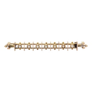 Antique Victorian 14k Yellow Gold & Seed Pearl Aesthetic Movement Bar Pin/Brooch For Sale
