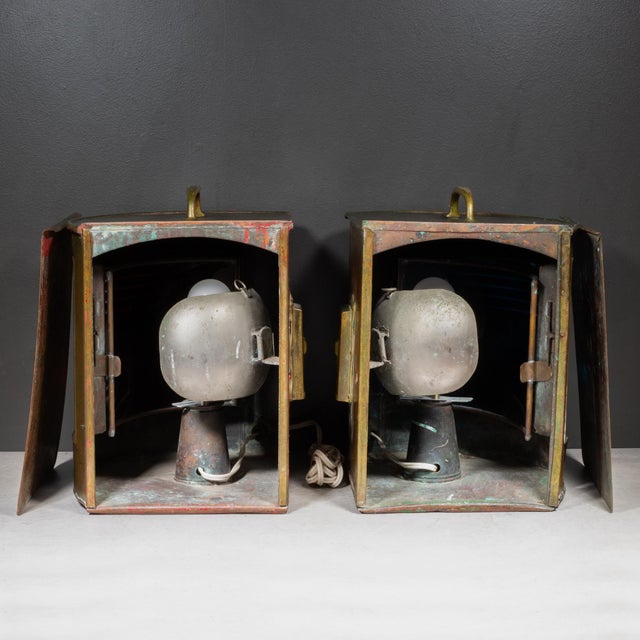 Early 20th Century English Copper and Brass Ship Lanterns - a Pair For Sale - Image 9 of 13