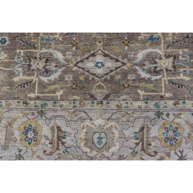 Textile Modern Heriz Geometric Rug in Earthy Browns and Soft Blues 9'0 X 10'6 For Sale - Image 7 of 11