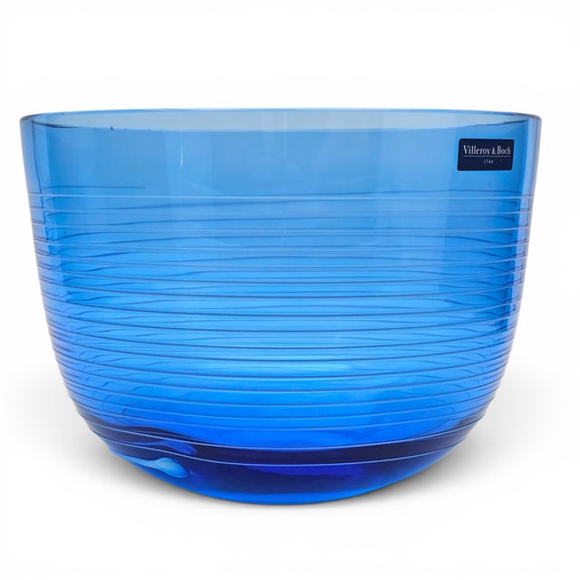 Late 20th Century Villeroy & Boch Conga White Swirl Cobalt Crystal Centerpiece Bowl 8.75" For Sale - Image 5 of 12
