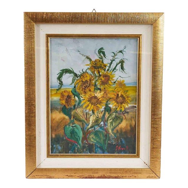 Giovanni Lovetti, Sunflowers, Oil on Canvas For Sale