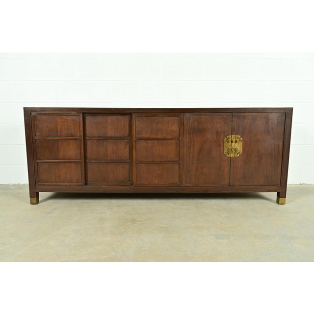 Michael Taylor for Baker Furniture Hollywood Regency Chinoiserie Walnut Sideboard Credenza, Circa 1950s For Sale - Image 11 of 11