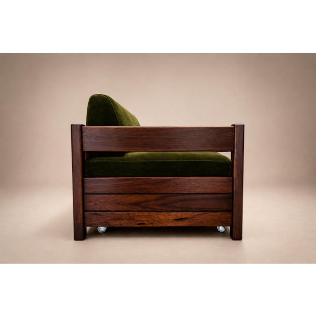 Brazilian Modern Two-in-One Rosewood Sofa & Daybed in Deep Olive Mohair, Celina For Sale - Image 15 of 18