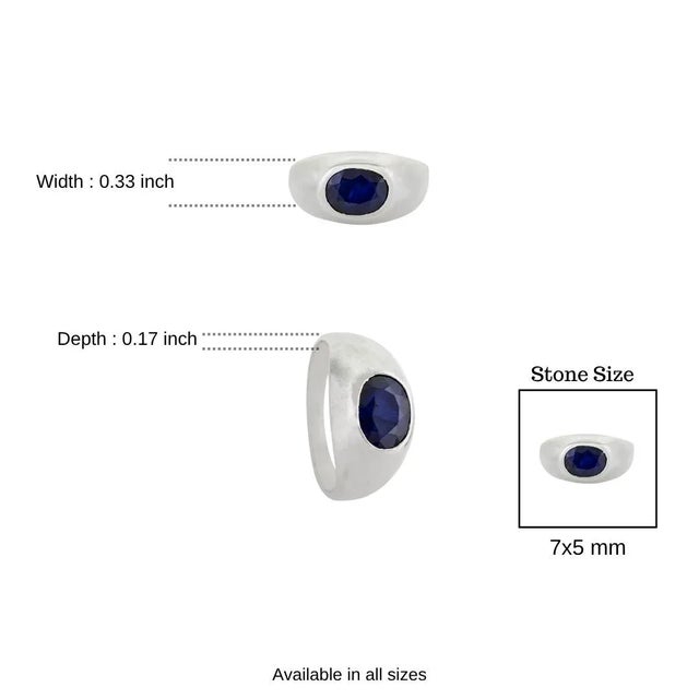 Signet Ring With Blue Sapphire East-West Gypsy Set Gemstone Size 8 For Sale - Image 9 of 12