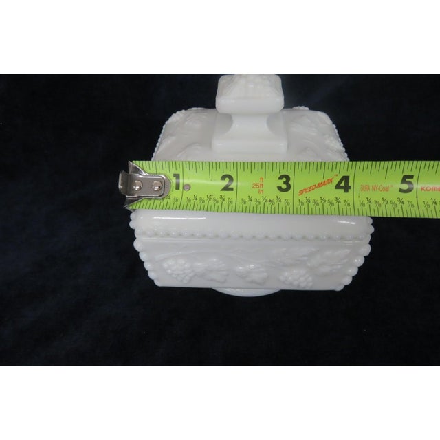 Westmoreland Glass Early 20th Century Westmoreland White Milk Glass Beaded Grape Footed Candy Dish With Lid For Sale - Image 4 of 14