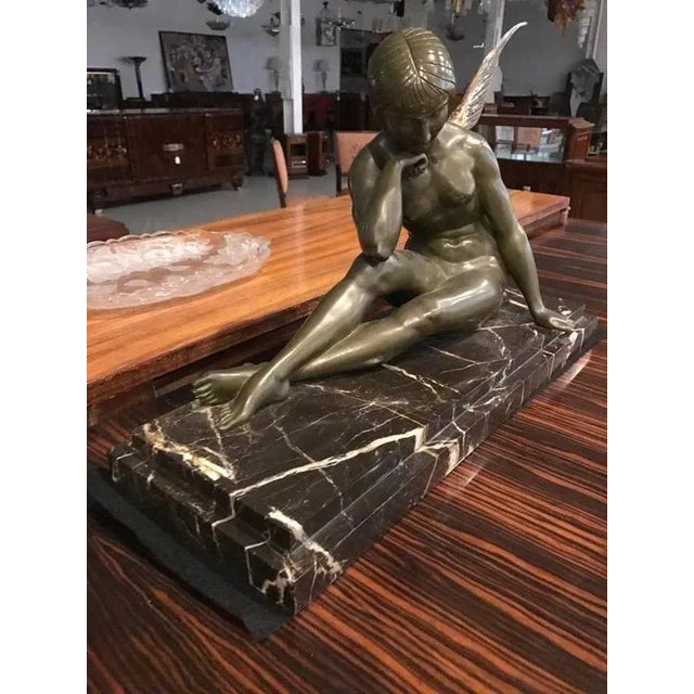 Signed French Art Deco Bronze Sculpture of Nude Seated Female For Sale - Image 4 of 10