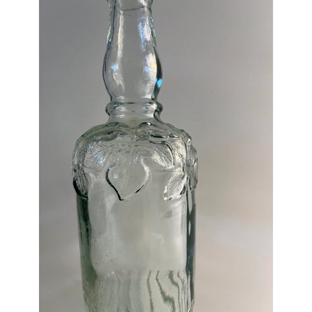 1950s Vintage Oak Leaf Glass Bottle For Sale - Image 4 of 5