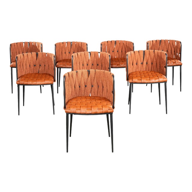 Showroom Sample Set of 8 Faux Leather Milano Dining Chairs in Orange and Black For Sale