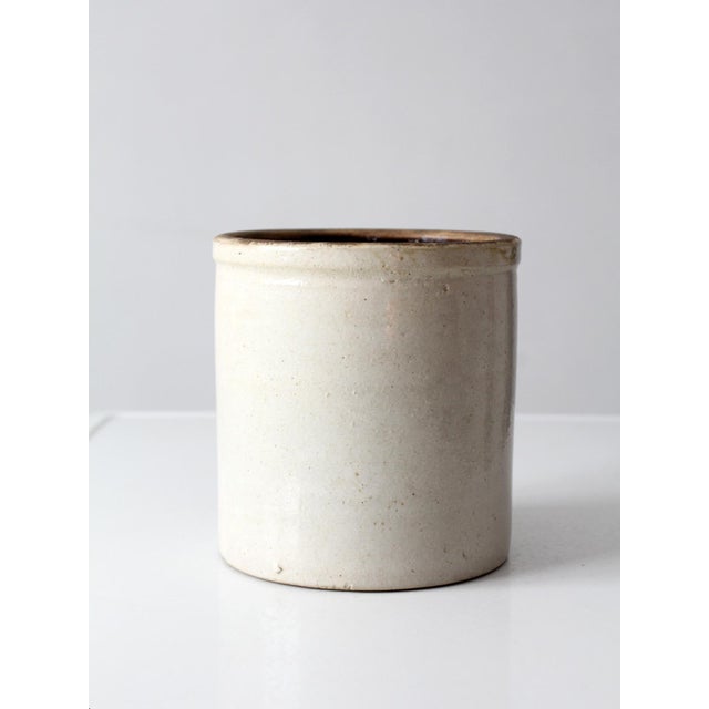 Antique White Salt Glaze Stoneware Crock With Brown Interior For Sale - Image 4 of 11