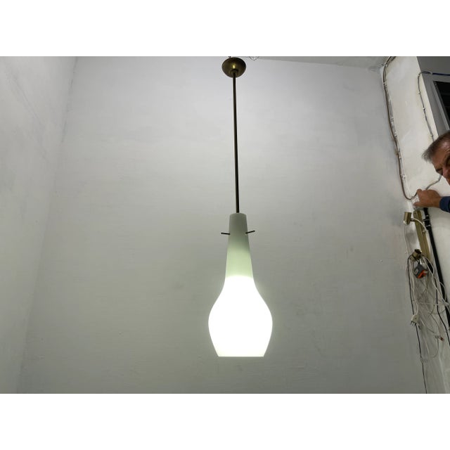 Metal Bronze Opaline Light Pendants, 1950s, Set of 2 For Sale - Image 7 of 9