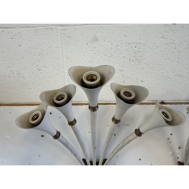Vintage White Wall Lights in Brass, 1950, Set of 2 For Sale - Image 6 of 11