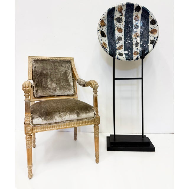 Monumental Decorative Studio Pottery Charger on Iron Stand by Josef Zala, 1987 Offered for sale is a 25" diameter...