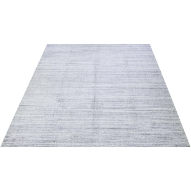 Modern 2020s Gray Modern Hand-Loom Wool Rug With Stripe Design For Sale - Image 3 of 7