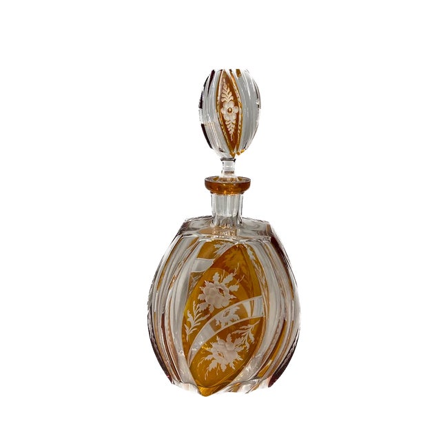 Amber 19th Century Bohemia Czech Cut Crystal Decanter / Carafe / Bottle With Stop in Amber Colour For Sale - Image 8 of 8