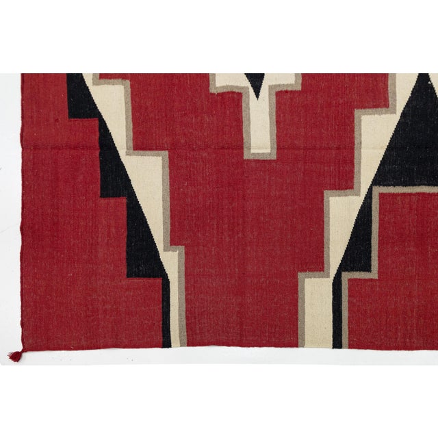 Modern Navajo Style Southwest Wool Rug - Crimson Red & Geometric Diamond Motif For Sale - Image 4 of 12