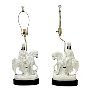 Large Mid 19th Century Antique English Staffordshire Pottery Prince Albert & Horse Figures Beautifully Table Lamp Mounted