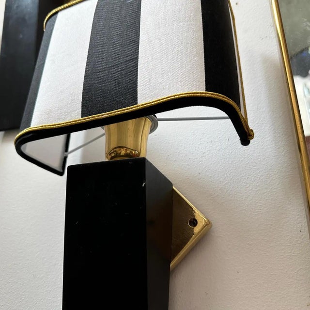 Wood An Elegant 1980s Art Deco Style Black Painted Wood and Brass Italian Wall Sconce For Sale - Image 7 of 12
