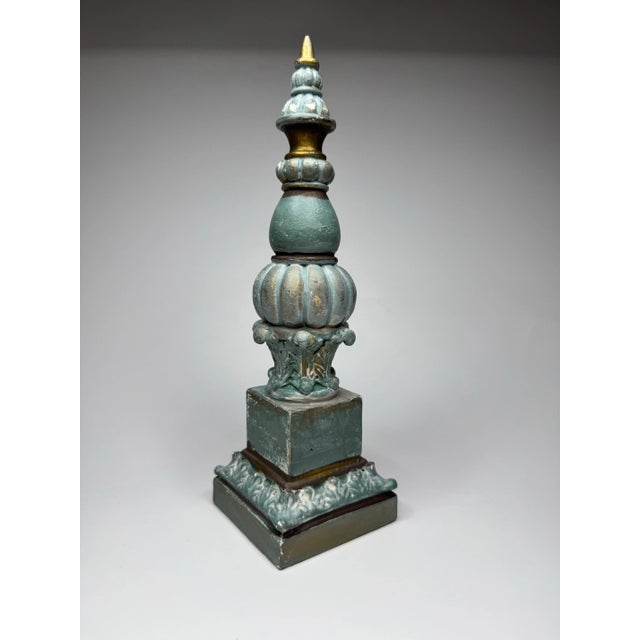 Vintage French Provincial Ornate Decorative Finial in French Blue & Gold For Sale - Image 11 of 12