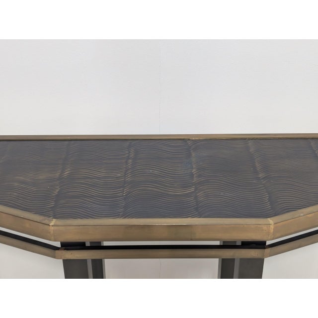 Product specification: condition: very good brand: bespoke colour: gold material: brass measurements: 120cm w x 36 d x 90cm h