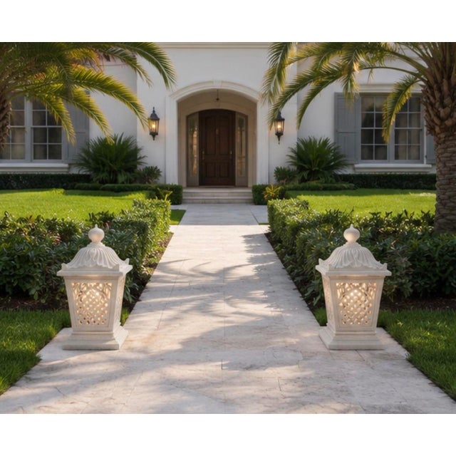 A Pair of Vintage Palm Beach Style Cast Stone Garden Lanterns For Sale - Image 11 of 12