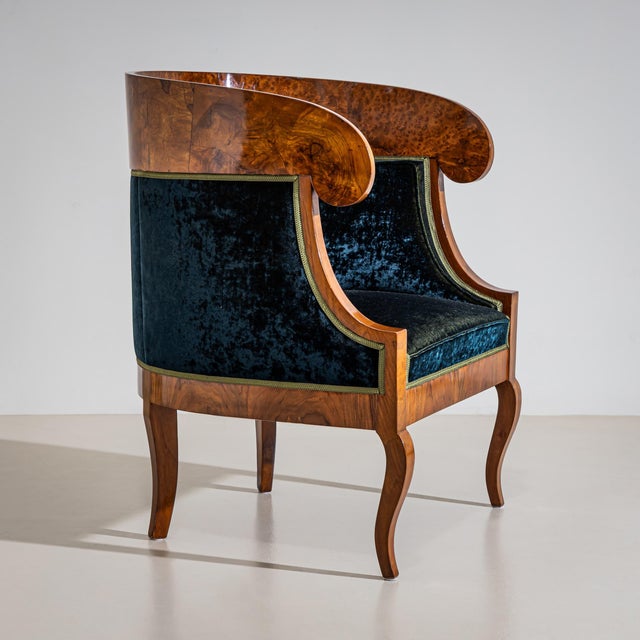 Wood Pair of Biedermeier-Style Walnut Bergères, Italy, 2nd Half 19th Century For Sale - Image 7 of 8