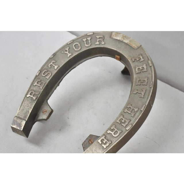 Antique Victorian Metal "Rest Your Feet Here" Cowboy Horseshoe Footstool Stool For Sale - Image 4 of 10