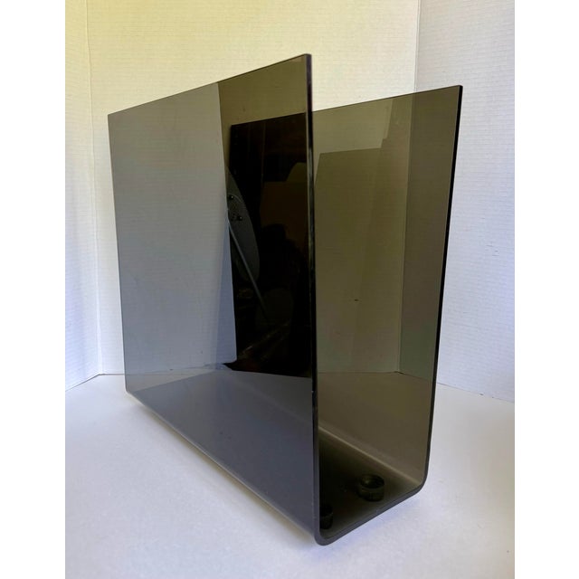 Vintage Modern Smoked Gray Lucite U-Shaped Record & Magazine Rack For Sale - Image 12 of 12