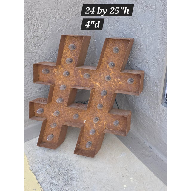 Shabby Chic Extra Large Metal Symbol Sign With Lights For Sale - Image 3 of 8