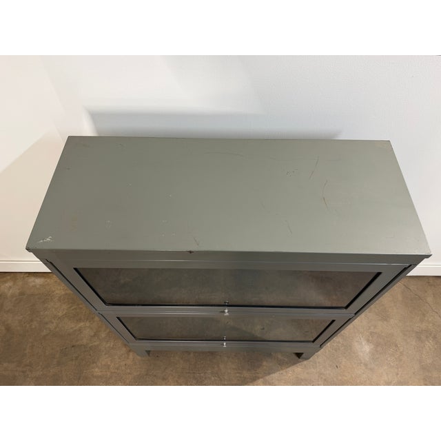 Mid 20th Century Vintage Industrial Steel Barrister Bookcase With Glass Lift-Up Doors For Sale - Image 5 of 13