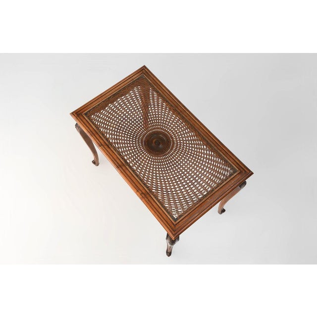 France / 1950 / Side Table / wood, glass, rattan / Sculpted Elements and Rattan Top A beautifully balanced expression of...