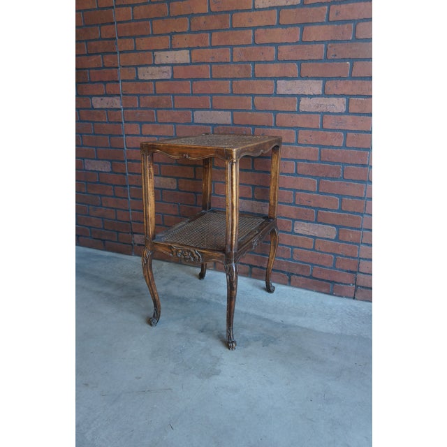 Brown Antique French Carved Walnut Cane End Table For Sale - Image 8 of 9