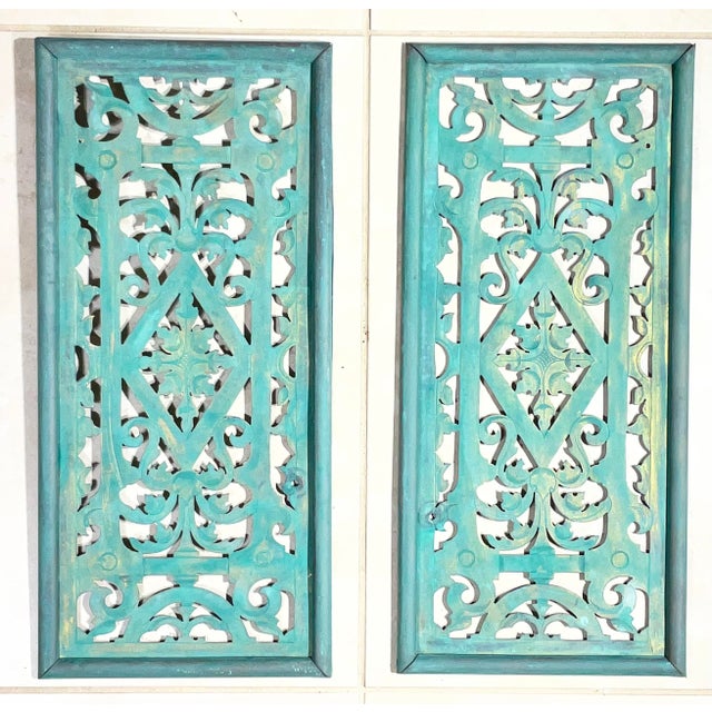 Pair of Antique Solid Brass Openwork Wall Hangings / Architectural Grilles For Sale - Image 11 of 17