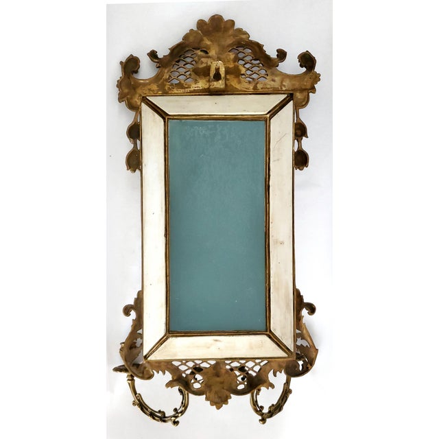 Beveled Wall Mirror With Candle Holders Faux Shagreen Red Porcelain & Brass Ormolu For Sale - Image 12 of 12