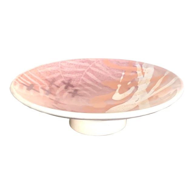 Pink Ceramic Organic Modern Japanese 8" Diamtere Footed Bowl - Artist Signed For Sale