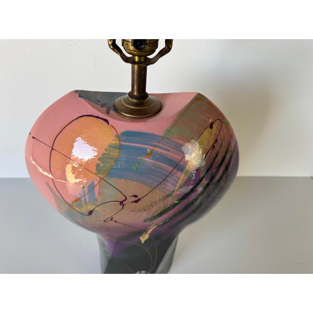 1980s Vintage Handmade and Hand-Painted Abstract Ceramic Table Lamp For Sale - Image 10 of 12