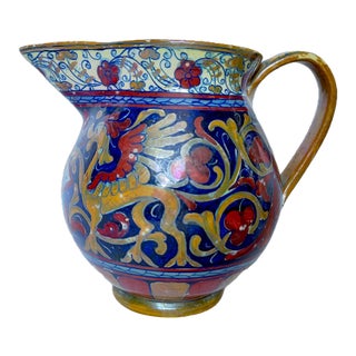 Vintage Handpainted Etruscan Style Gryphon & Soldier Pitcher For Sale