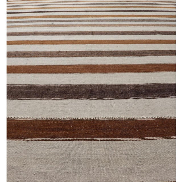 Large Vintage Turkish Kilim With Vertical Stripes in Tan, Taupe, Cream and Brown For Sale In Atlanta - Image 6 of 13