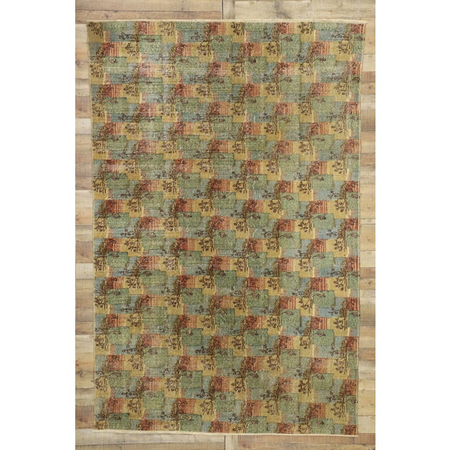 Tan Vintage Zeki Muren Distressed Turkish Sivas Rug - 6′8″ × 10′2″ For Sale - Image 8 of 10