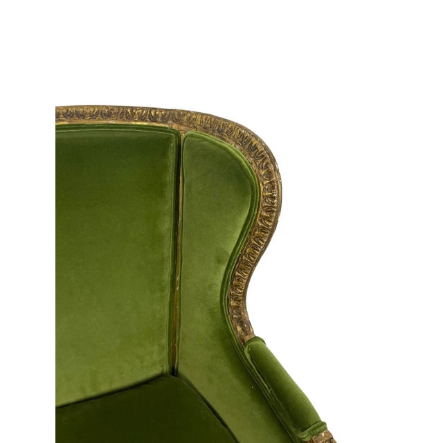 1910s Louis XVI Style Giltwood Carved Bergere Chair With Green Velvet For Sale - Image 11 of 13