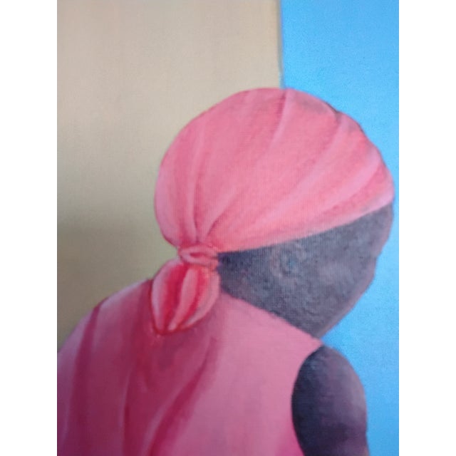Textile "Sitting Woman in Pink," Oil on Canvas, Benada Oduma For Sale - Image 7 of 9