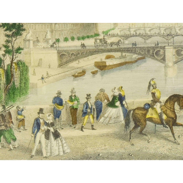 French Mid 20th Century Hand Colored "View of the Quays From the Pont Royal" Framed Print After Rouargue For Sale - Image 3 of 12