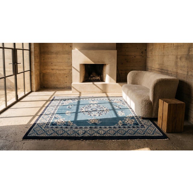 Royal Blue Antique Chinese Peking Rug For Sale - Image 8 of 8