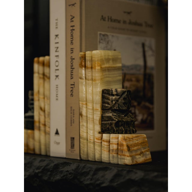 Vintage Mid-Century Modern Hand Carved Mexican Onyx and Marble Aztec or Mayan Bookends For Sale - Image 10 of 10