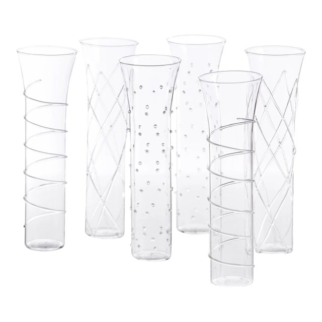 Razzle Dazzle Champagne Flutes with Clear Accents, Set of 6 For Sale